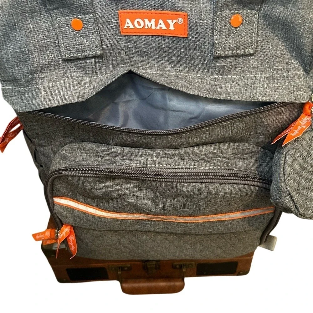 AOMAY‎ Gray Diaper Backpack with Multiple Pockets and Storage